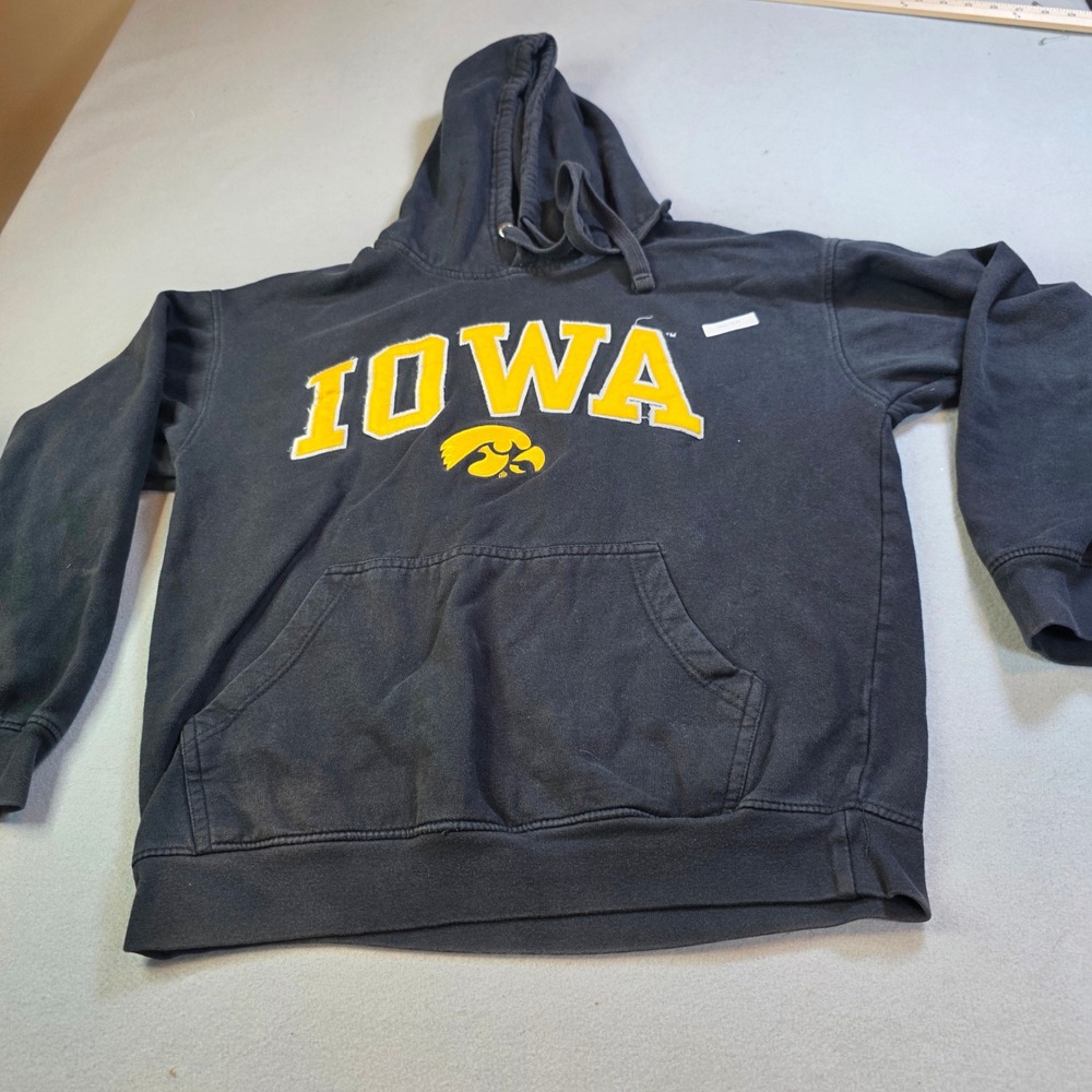 Old Varsity Brand Iowa Hawkeyes Hoodie Faded Black Vintage Mens Medium